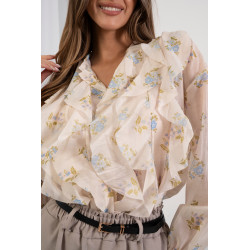 Lekka bluzka w kwiaty z falbanami