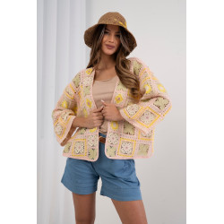 Krótki kardigan szydełkowy z motywem kwiatowym