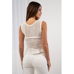 Ażurowa kamizelka z haftem kwiatowym i guzikami