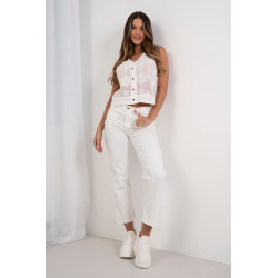 Ażurowa kamizelka z haftem kwiatowym i guzikami