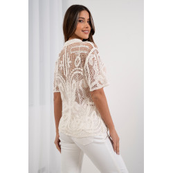 Ażurowa koszula z haftem i krótkim rękawem