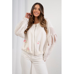 Bluza z haftowanymi kwiatami i ażurowymi rękawami