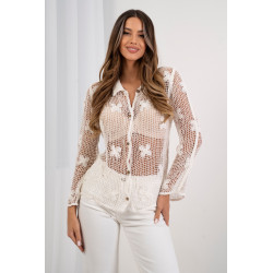 Ażurowa koszula z siateczki z haftowanymi kwiatami