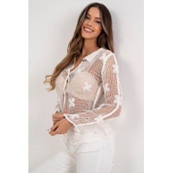 Ażurowa koszula z siateczki z haftowanymi kwiatami