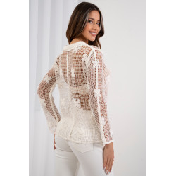 Ażurowa koszula z siateczki z haftowanymi kwiatami