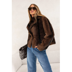 KRÓTKA FUTRZANA KURTKA Z SZEROKIM KOŁNIERZEM