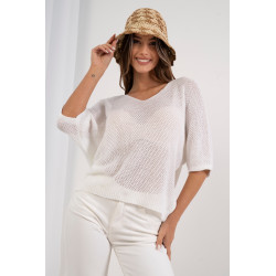 Ażurowy sweter oversize z rękawem 3/4