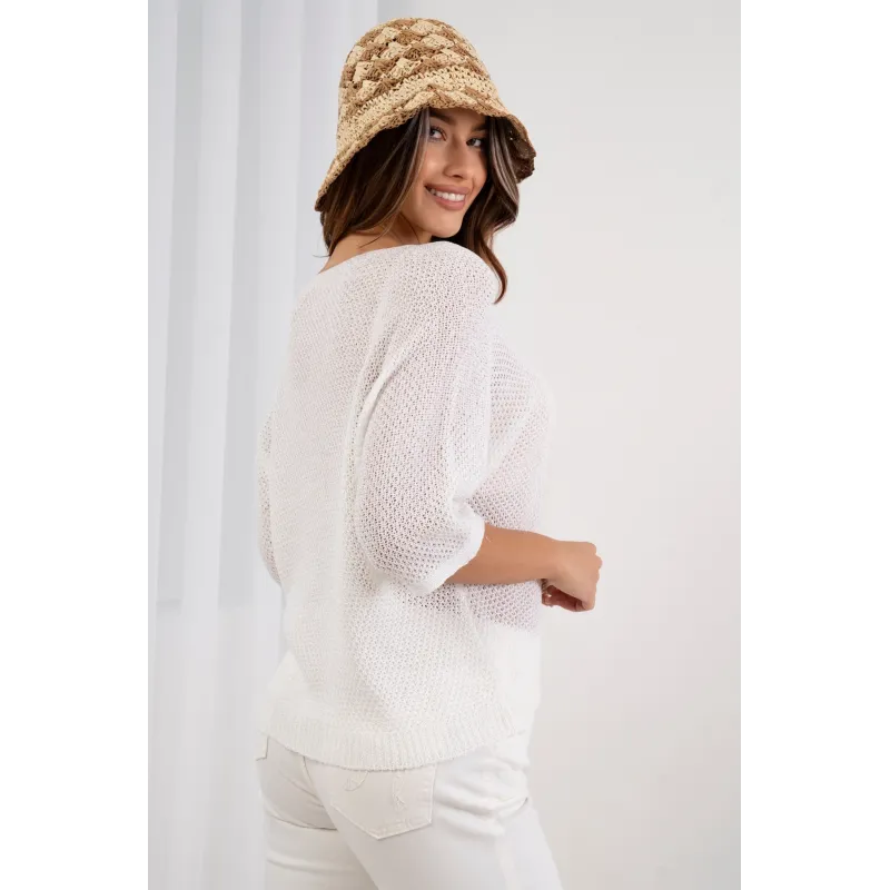 Ażurowy sweter oversize z rękawem 3/4