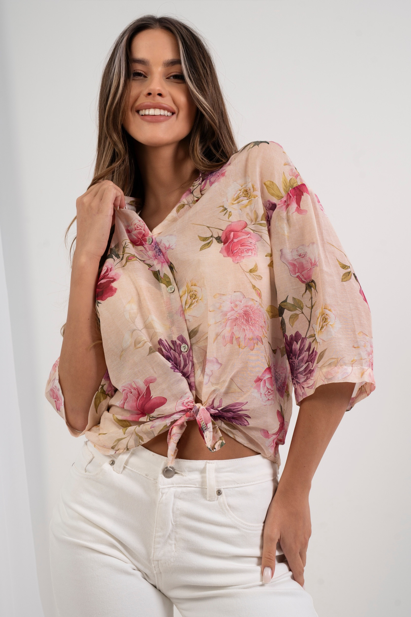 Letnia koszula w kwiaty z krótkim rękawem