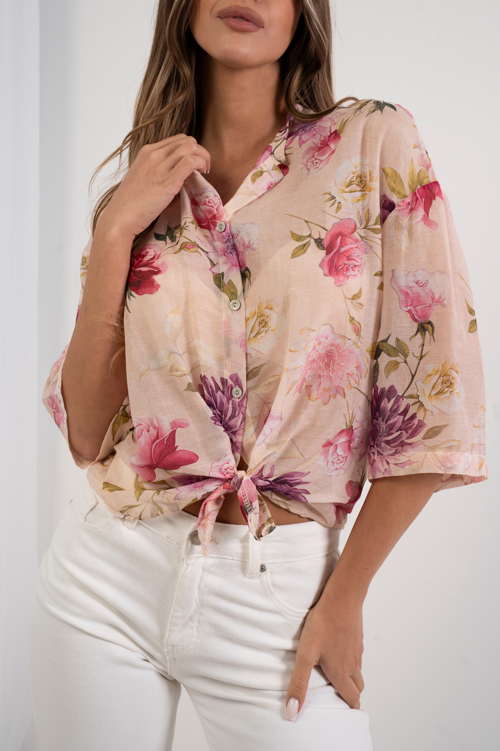 Letnia koszula w kwiaty z krótkim rękawem