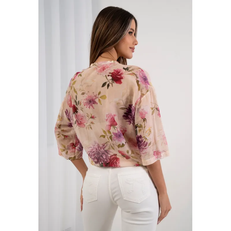 Letnia koszula w kwiaty z krótkim rękawem