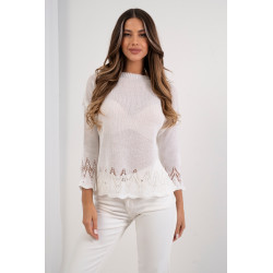 Lekki sweter z ażurowym wykończeniem u dołu