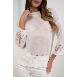 Lekki sweter z ażurowym wykończeniem u dołu
