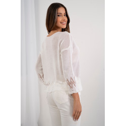 Lekki sweter z ażurowym wykończeniem u dołu