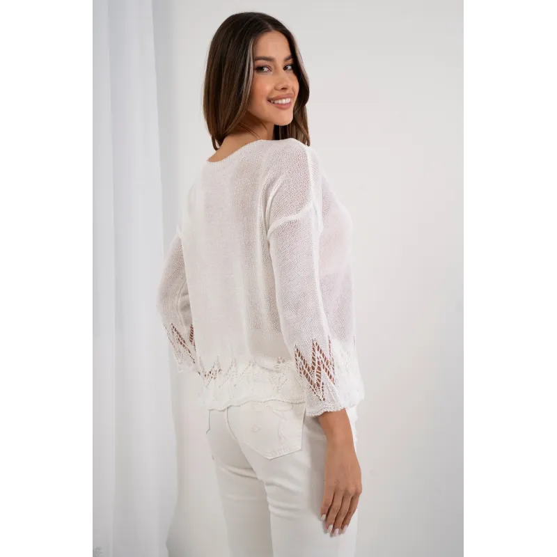 Lekki sweter z ażurowym wykończeniem u dołu