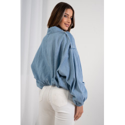 Jeansowa kurtka bomberka z bufiastymi rękawami