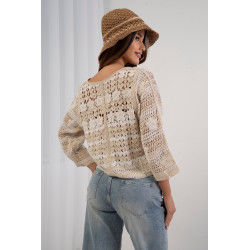 Ażurowy sweter rozpinany w paski