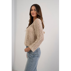 Ażurowy sweter boho o ozdobnym splocie