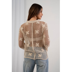 Ażurowa koszula z siateczki z haftowanymi kwiatami