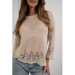 Lekki sweter z ażurowym wykończeniem u dołu