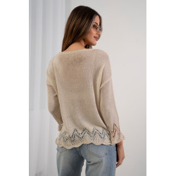 Lekki sweter z ażurowym wykończeniem u dołu