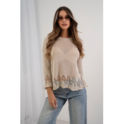 Lekki sweter z ażurowym wykończeniem u dołu