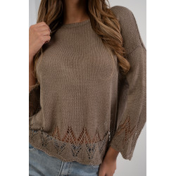 Lekki sweter z ażurowym wykończeniem u dołu