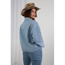 Koszulowa kurtka jeansowa z perłowymi guzikami