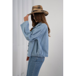 Koszulowa kurtka jeansowa z perłowymi guzikami