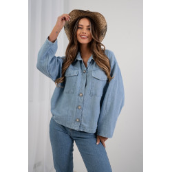 Koszulowa kurtka jeansowa z perłowymi guzikami