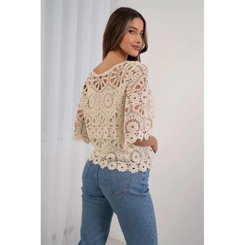 Ażurowa bluzka boho z szerokimi rękawami