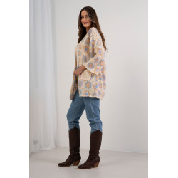 Długi ażurowy kardigan w pastelowe wzory