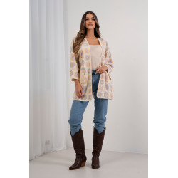 Długi ażurowy kardigan w pastelowe wzory