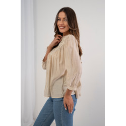 Bluzka z delikatną stójką i ażurowym zdobieniem