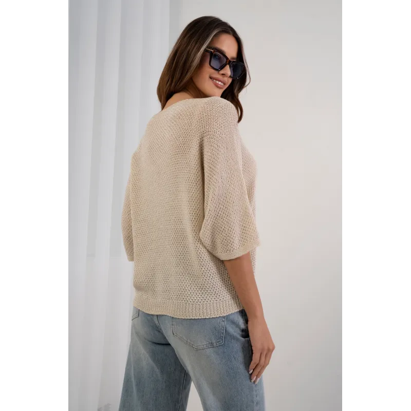 Ażurowy sweter oversize z rękawem 3/4