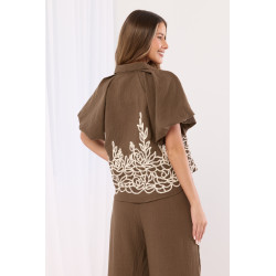 Koszula z ażurowym wzorem i bufiastymi rękawami