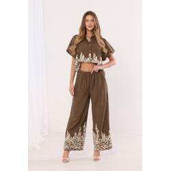 Spodnie z szeroką nogawką i kontrastowym haftem