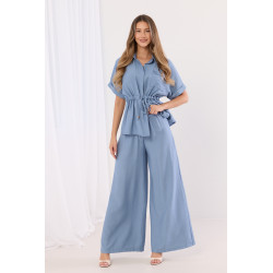 Komplet z koszulą z wiązaniem w talii i szerokimi spodniami
