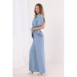 Komplet z koszulą z wiązaniem w talii i szerokimi spodniami