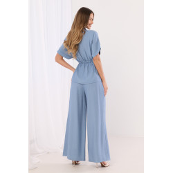 Komplet z koszulą z wiązaniem w talii i szerokimi spodniami