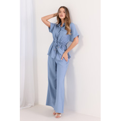 Komplet z koszulą z wiązaniem w talii i szerokimi spodniami