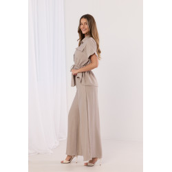 Komplet z koszulą z wiązaniem w talii i szerokimi spodniami