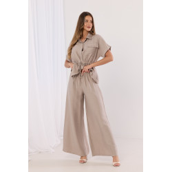 Komplet z koszulą z wiązaniem w talii i szerokimi spodniami