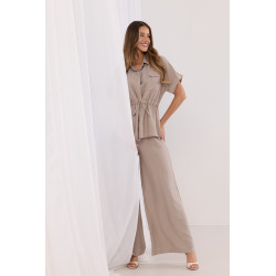 Komplet z koszulą z wiązaniem w talii i szerokimi spodniami