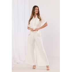 Komplet z koszulą z wiązaniem w talii i szerokimi spodniami
