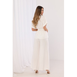 Komplet z koszulą z wiązaniem w talii i szerokimi spodniami