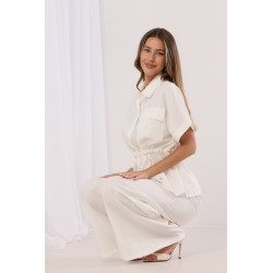 Komplet z koszulą z wiązaniem w talii i szerokimi spodniami