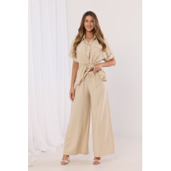 Komplet z koszulą z wiązaniem w talii i szerokimi spodniami