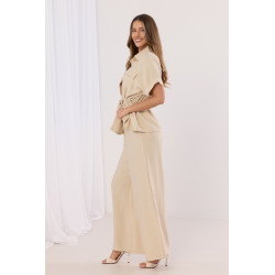 Komplet z koszulą z wiązaniem w talii i szerokimi spodniami
