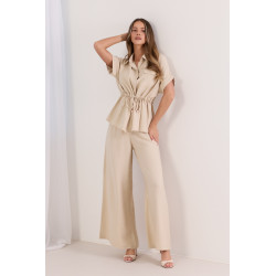 Komplet z koszulą z wiązaniem w talii i szerokimi spodniami